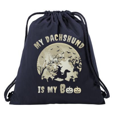 My Dachshund Is My Boo Witchy Scary Halloween Wiener Dog Gift Drawstring Bag