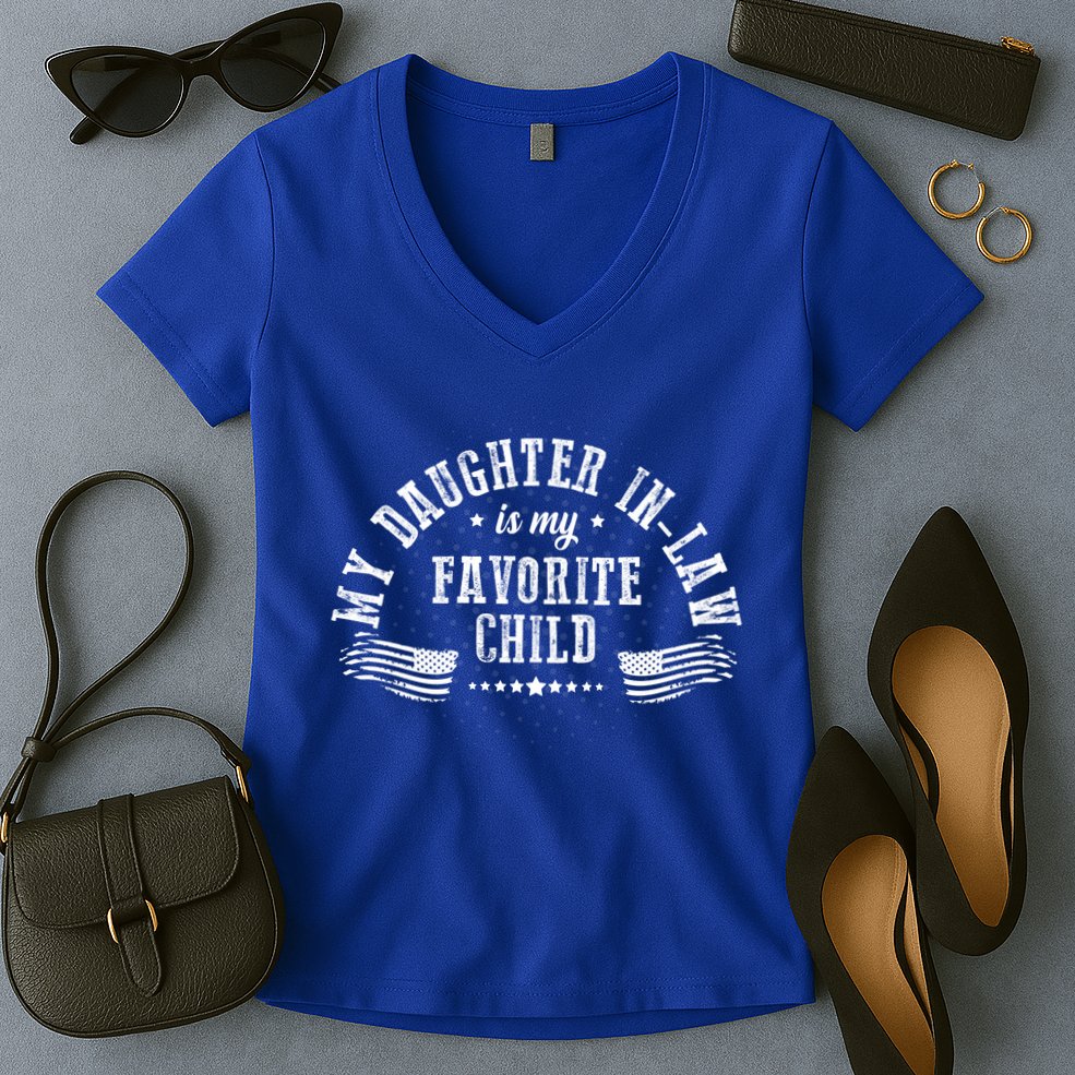 My Daughter In Law Is My Favorite Child Usa Flag Women's V-Neck T-Shirt
