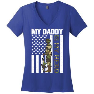 My Daddy Is My Hero Army Daddy Vintage Father Day Funny Gift Women's V-Neck T-Shirt
