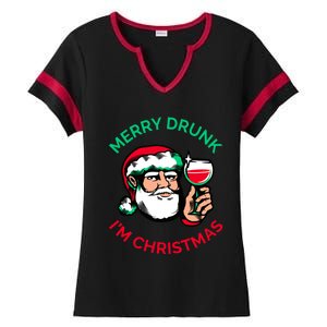 Merry Drunk Im Christmas Funny Santa Claus Ing Wine Great Gift Ladies Halftime Notch Neck Tee