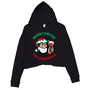 Merry Drunk Im Christmas Funny Santa Claus Ing Wine Great Gift Crop Fleece Hoodie