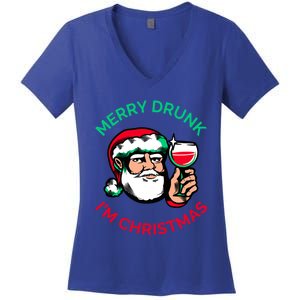 Merry Drunk Im Christmas Funny Santa Claus Ing Wine Great Gift Women's V-Neck T-Shirt