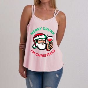 Merry Drunk Im Christmas Funny Santa Claus Ing Wine Great Gift Women's Strappy Tank