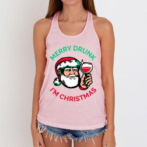 Merry Drunk Im Christmas Funny Santa Claus Ing Wine Great Gift Women's Knotted Racerback Tank