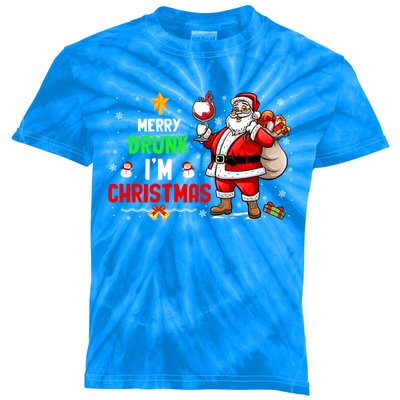 Merry Drunk Im Christmas Santa Ing Wine Xmas Er Gift Kids Tie-Dye T-Shirt