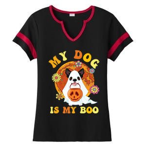 My Dog Is Boo Funny Dog Owner Boo Ghost Lover Halloween Gift Ladies Halftime Notch Neck Tee