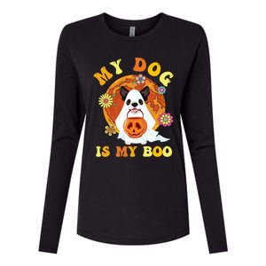 My Dog Is Boo Funny Dog Owner Boo Ghost Lover Halloween Gift Womens Cotton Relaxed Long Sleeve T-Shirt