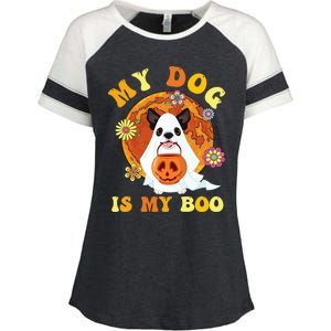 My Dog Is Boo Funny Dog Owner Boo Ghost Lover Halloween Gift Enza Ladies Jersey Colorblock Tee