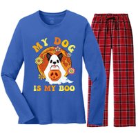 My Dog Is Boo Funny Dog Owner Boo Ghost Lover Halloween Gift Women's Long Sleeve Flannel Pajama Set 