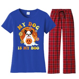 My Dog Is Boo Funny Dog Owner Boo Ghost Lover Halloween Gift Women's Flannel Pajama Set