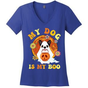 My Dog Is Boo Funny Dog Owner Boo Ghost Lover Halloween Gift Women's V-Neck T-Shirt