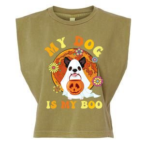 My Dog Is Boo Funny Dog Owner Boo Ghost Lover Halloween Gift Garment-Dyed Women's Muscle Tee