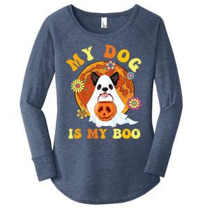 My Dog Is Boo Funny Dog Owner Boo Ghost Lover Halloween Gift Women's Perfect Tri Tunic Long Sleeve Shirt