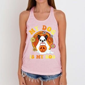 My Dog Is Boo Funny Dog Owner Boo Ghost Lover Halloween Gift Women's Knotted Racerback Tank