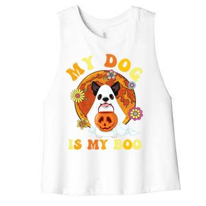 My Dog Is Boo Funny Dog Owner Boo Ghost Lover Halloween Gift Women's Racerback Cropped Tank