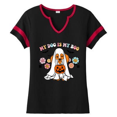 My Dog Is Boo Funny Poodle Ghost Lover Halloween Gift Ladies Halftime Notch Neck Tee