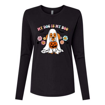 My Dog Is Boo Funny Poodle Ghost Lover Halloween Gift Womens Cotton Relaxed Long Sleeve T-Shirt