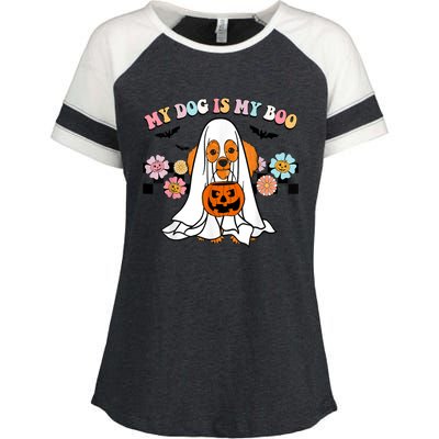 My Dog Is Boo Funny Poodle Ghost Lover Halloween Gift Enza Ladies Jersey Colorblock Tee