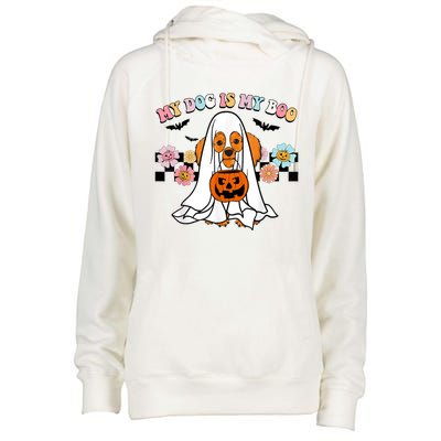 My Dog Is Boo Funny Poodle Ghost Lover Halloween Gift Womens Funnel Neck Pullover Hood