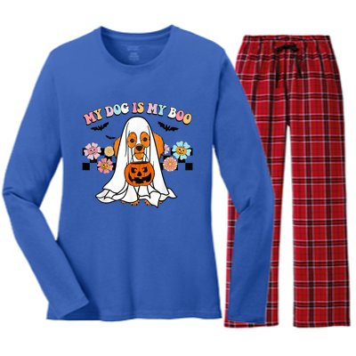 My Dog Is Boo Funny Poodle Ghost Lover Halloween Gift Women's Long Sleeve Flannel Pajama Set 