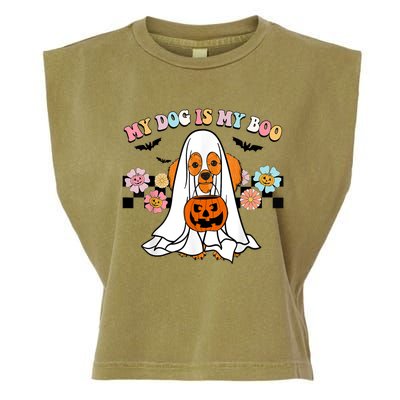 My Dog Is Boo Funny Poodle Ghost Lover Halloween Gift Garment-Dyed Women's Muscle Tee