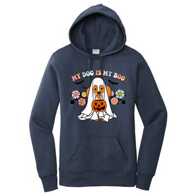 My Dog Is Boo Funny Poodle Ghost Lover Halloween Gift Women's Pullover Hoodie