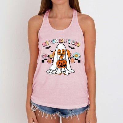 My Dog Is Boo Funny Poodle Ghost Lover Halloween Gift Women's Knotted Racerback Tank