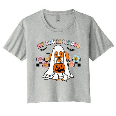 My Dog Is Boo Funny Poodle Ghost Lover Halloween Gift Women's Crop Top Tee