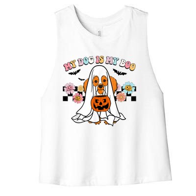 My Dog Is Boo Funny Poodle Ghost Lover Halloween Gift Women's Racerback Cropped Tank