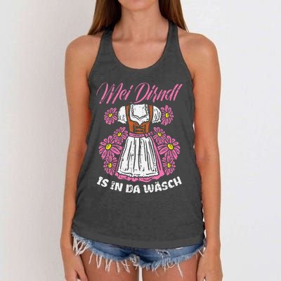 Mei Dirndl In Da Wasch Oktoberfest Funny German Women's Knotted Racerback Tank