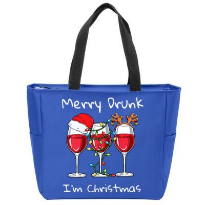 Merry Drunk IM Christmas Funny Santa Joke Xmas Beer Lover Gift Zip Tote Bag