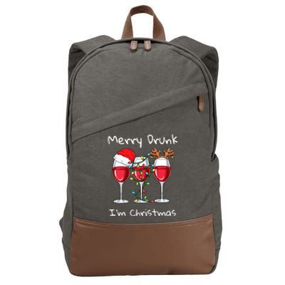 Merry Drunk IM Christmas Funny Santa Joke Xmas Beer Lover Gift Cotton Canvas Backpack