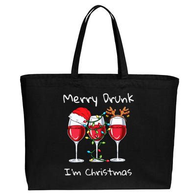 Merry Drunk IM Christmas Funny Santa Joke Xmas Beer Lover Gift Cotton Canvas Jumbo Tote