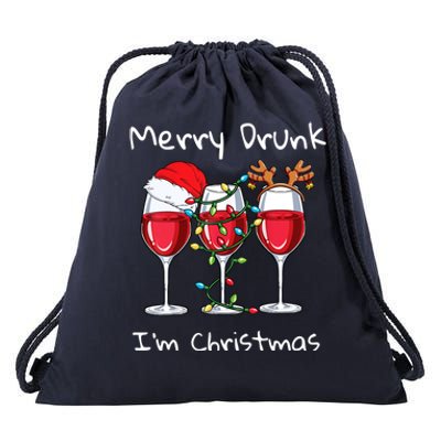 Merry Drunk IM Christmas Funny Santa Joke Xmas Beer Lover Gift Drawstring Bag