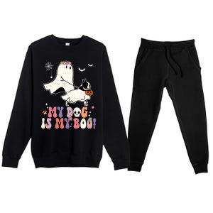 My Dog Is My Boo Boston Terrier Pumpkin Ghost Halloween Meaningful Gift Premium Crewneck Sweatsuit Set