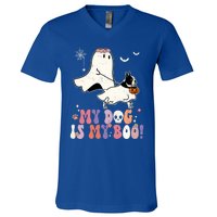 My Dog Is My Boo Boston Terrier Pumpkin Ghost Halloween Meaningful Gift V-Neck T-Shirt