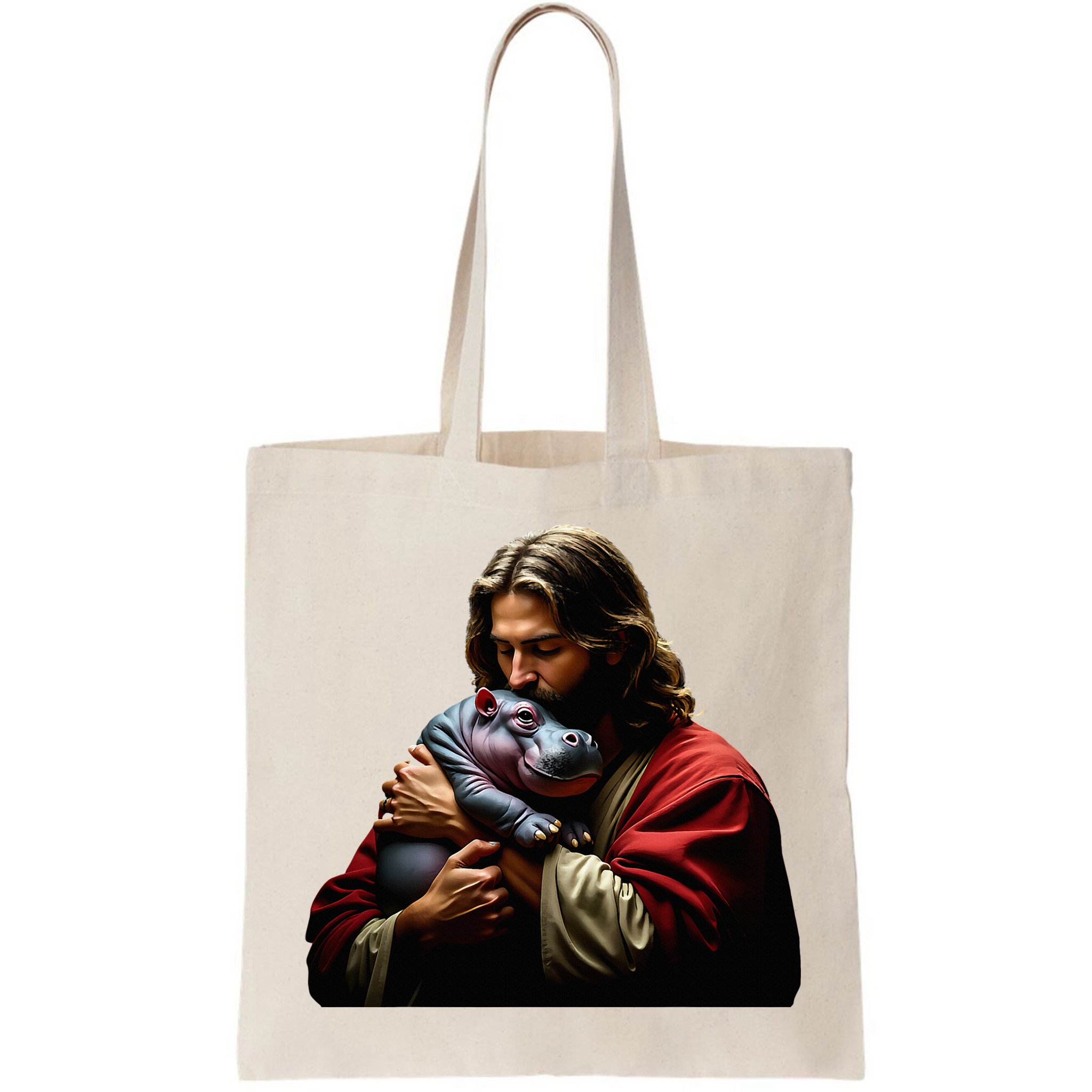 Moo Deng Jesus Christ Baby Hippo Animal Bag