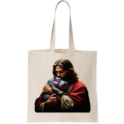 Moo Deng Jesus Christ Baby Hippo Animal Tote Bag