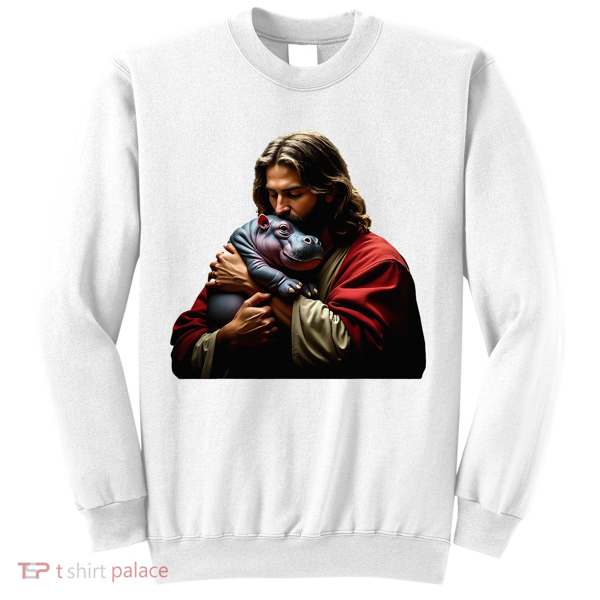 Moo Deng Jesus Christ Baby Hippo Animal Sweatshirt