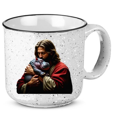 Moo Deng Jesus Christ Baby Hippo Animal 15oz Campfire Ceramic Mug