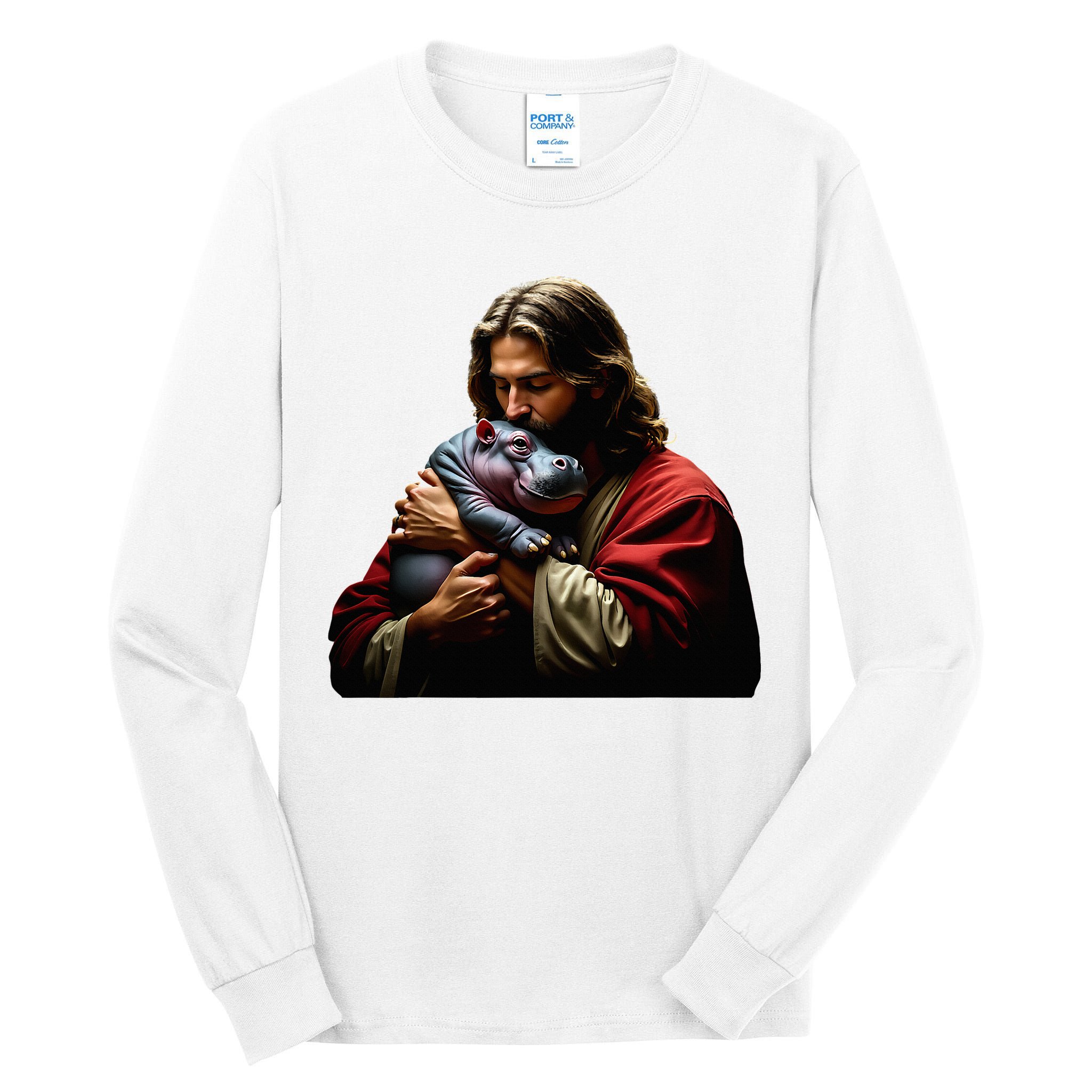 Moo Deng Jesus Christ Baby Hippo Animal Tall Long Sleeve T-Shirt