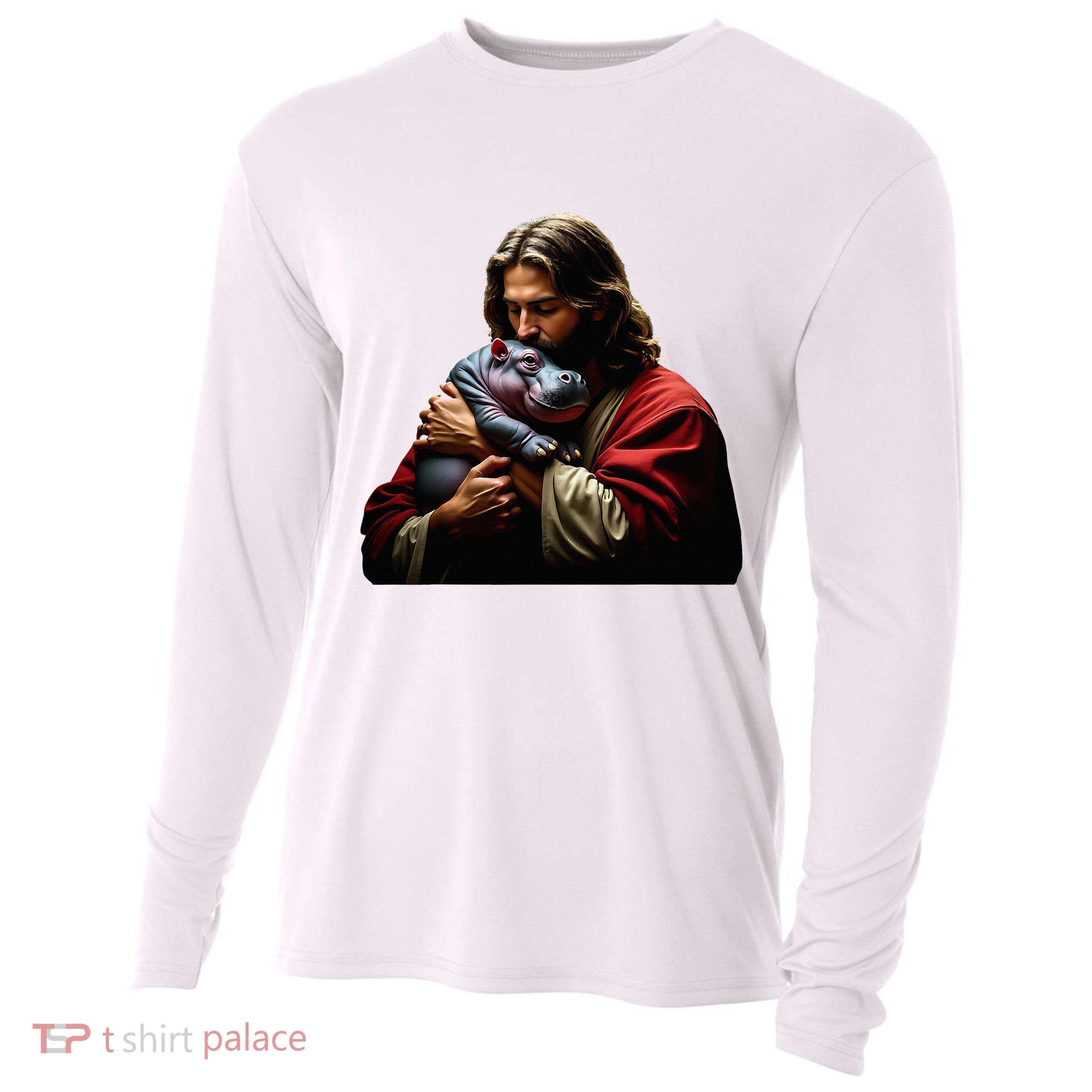 Moo Deng Jesus Christ Baby Hippo Animal Cooling Performance Long Sleeve Crew