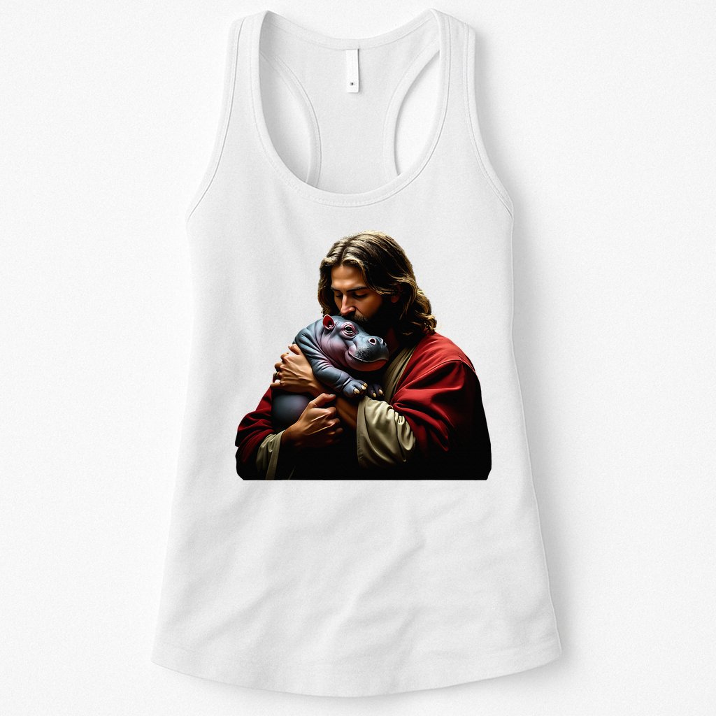 Moo Deng Jesus Christ Baby Hippo Animal Womens Tank Top