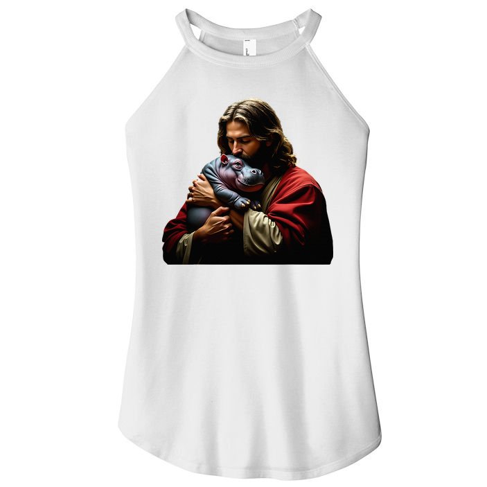 Moo Deng Jesus Christ Baby Hippo Animal Women's Perfect Tri Rocker Tank