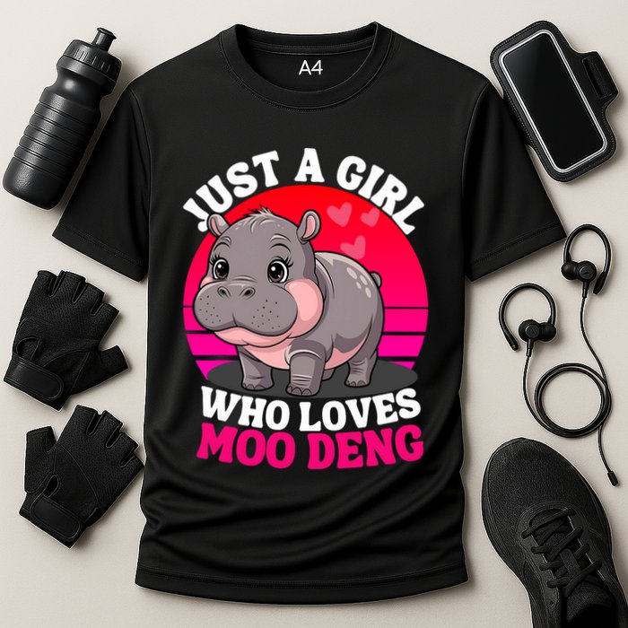 Moo Deng Just A Girl Who Loves Moo Deng Cute Baby Hippo Performance Shirt