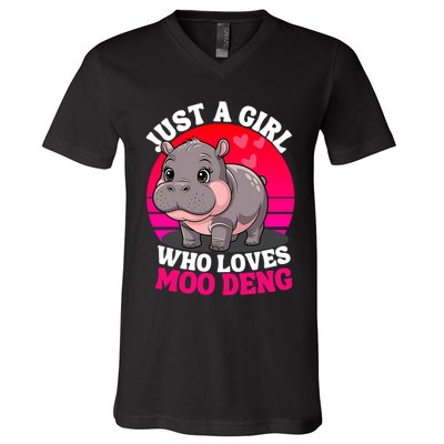Moo Deng Just A Girl Who Loves Moo Deng Cute Baby Hippo V-Neck T-Shirt