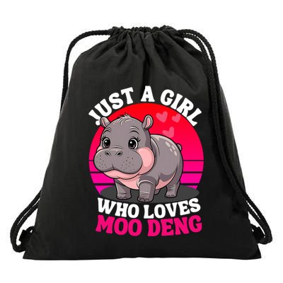 Moo Deng Just A Girl Who Loves Moo Deng Cute Baby Hippo Drawstring Bag