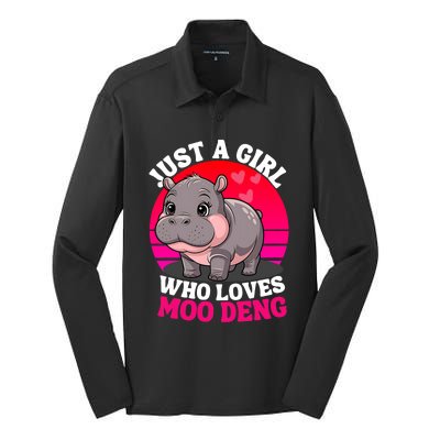 Moo Deng Just A Girl Who Loves Moo Deng Cute Baby Hippo Silk Touch Performance Long Sleeve Polo