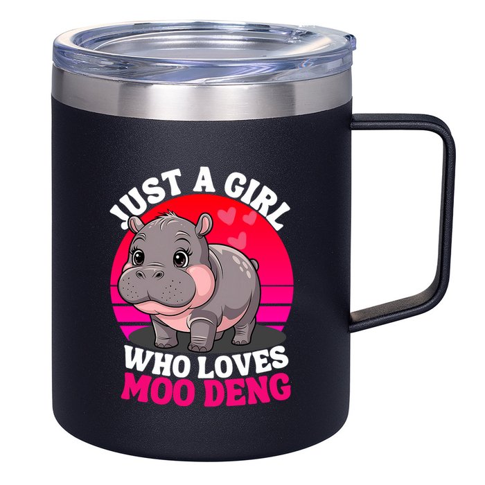 Moo Deng Just A Girl Who Loves Moo Deng Cute Baby Hippo 12oz Stainless Steel Coffee Mug