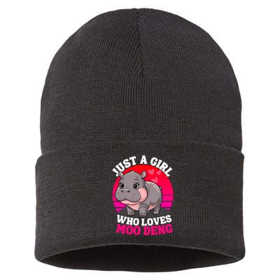 Moo Deng Just A Girl Who Loves Moo Deng Cute Baby Hippo Sustainable Knit Beanie